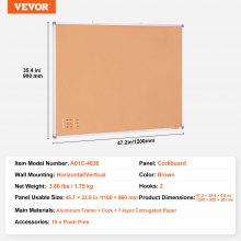 VEVOR 48"x36" Large Cork Board – Wall-Mounted Bulletin Board with Pin Board – Perfect for School, Home, Office