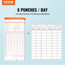 VEVOR Tarjetas de tiempo, hojas de tiempo mensuales 100 piezas, 6 columnas de dos caras naranja y azul, tarjeta para reloj de tiempo de perforación 9600, para asistencia de empleados, registrador de nómina
