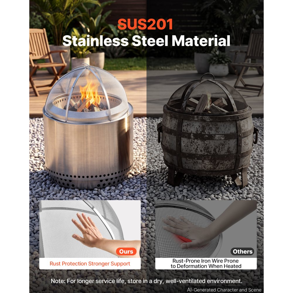 VEVOR Fire Pit Spark Screen, 36 inch Dome, Stainless Steel Mesh Cover Lid, for Outdoor, Patio, Backyard, Camping, Party, with Handles and Poker, High Temperature Tolerant, Help Block Sparks, Silver