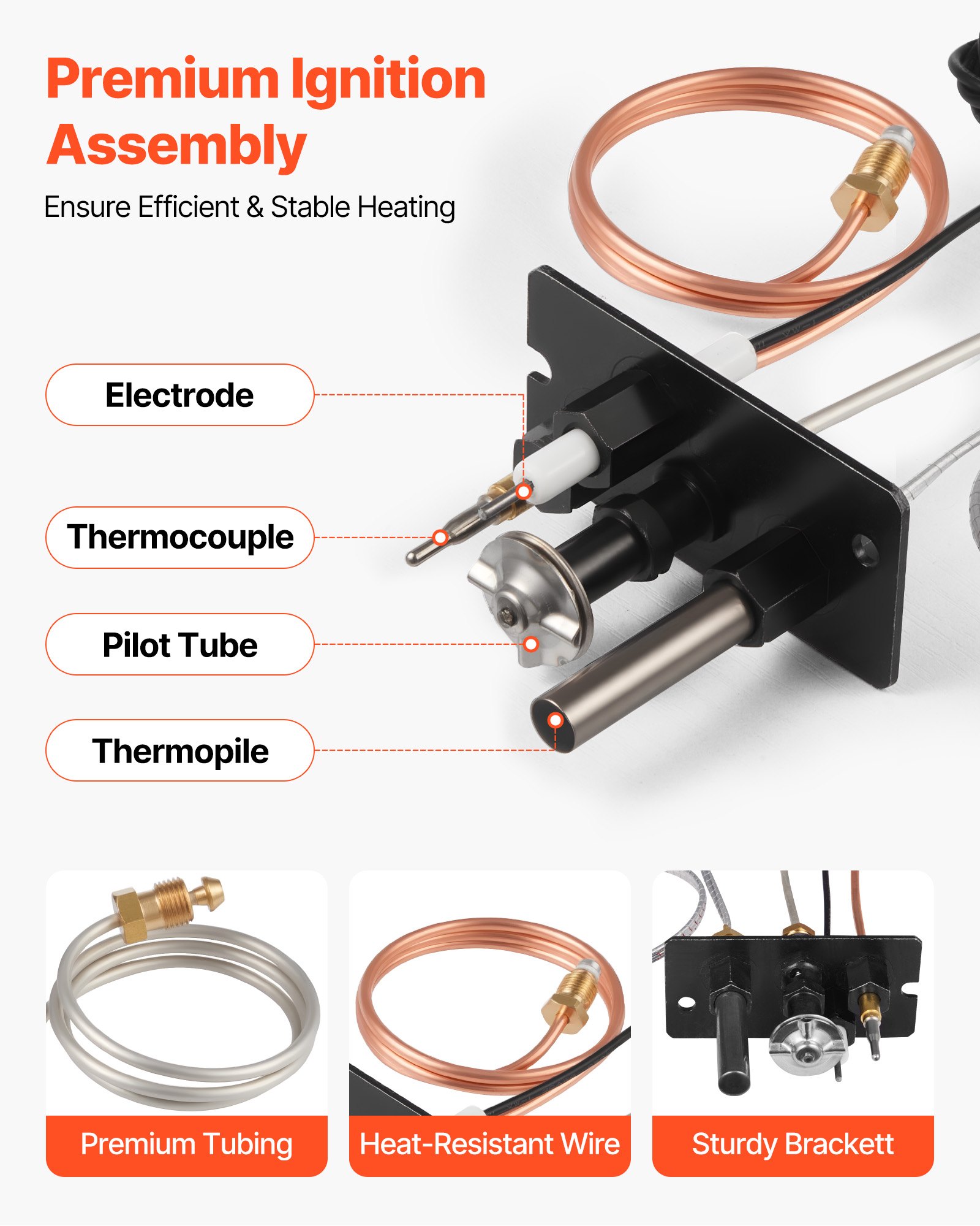 VEVOR Gas Pilot Assembly, OE 69L17, 69L1701, 904405, J4117, 108084-02 Fireplace Gas Pilot Assembly Kit, Natural Gas Ignition Replacement, Compatible with Lennox, Superior, Astria Models, Black