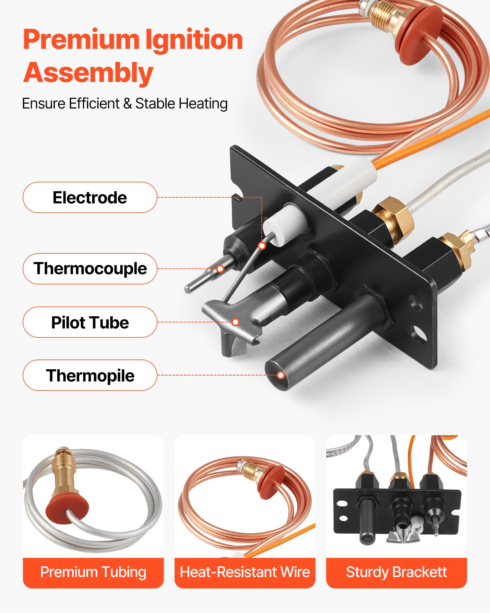 VEVOR Gas Pilot Assembly, OE 485-510A,4021-736,2103-010 Fireplace Gas Pilot Assembly Kit, Natural Gas Ignition Replacement, Compatible with Quadra-Fire, Heat & Glo, Heatilator Models,Black