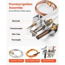 VEVOR Gas Pilot Assembly, OE 4021-732, 25660 Fireplace Gas Pilot Assembly, Natural Gas Ignition Replacement with Pilot Tube, Thermocouple, Thermopile, Wires, Compatible with Heatilator Models