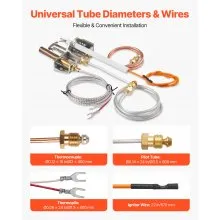 VEVOR Gas Pilot Assembly, OE 4021-732, 25660 Fireplace Gas Pilot Assembly, Natural Gas Ignition Replacement with Pilot Tube, Thermocouple, Thermopile, Wires, Compatible with Heatilator Models