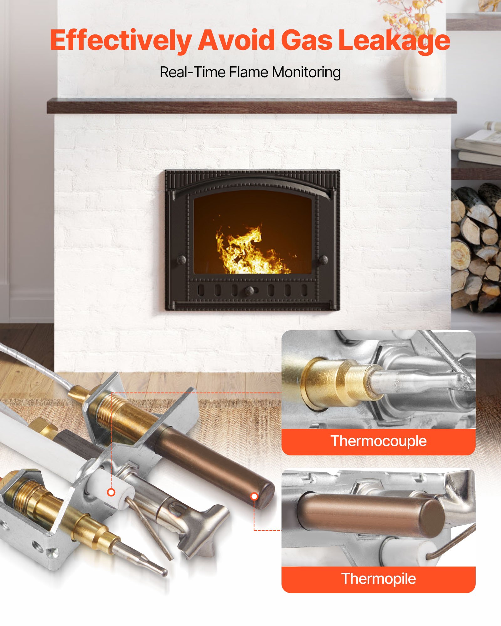 VEVOR Gas Pilot Assembly, OE 4021-732, 25660 Fireplace Gas Pilot Assembly, Natural Gas Ignition Replacement with Pilot Tube, Thermocouple, Thermopile, Wires, Compatible with Heatilator Models