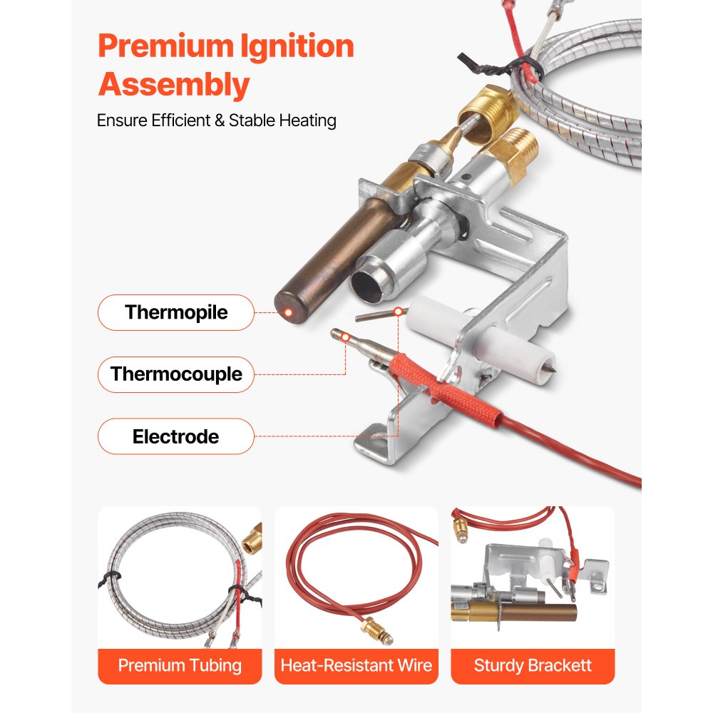 VEVOR Gas Pilot Assembly, OE 103779-01, PP231, NG8218 Fireplace Natural Gas Ignition Replacement, Compatible with CIVF-25, CIVF-25CF, VFH-33M, VFH-33R, VFH-33T, VFHS-20R, VFSR-16, VFSR-18 Models