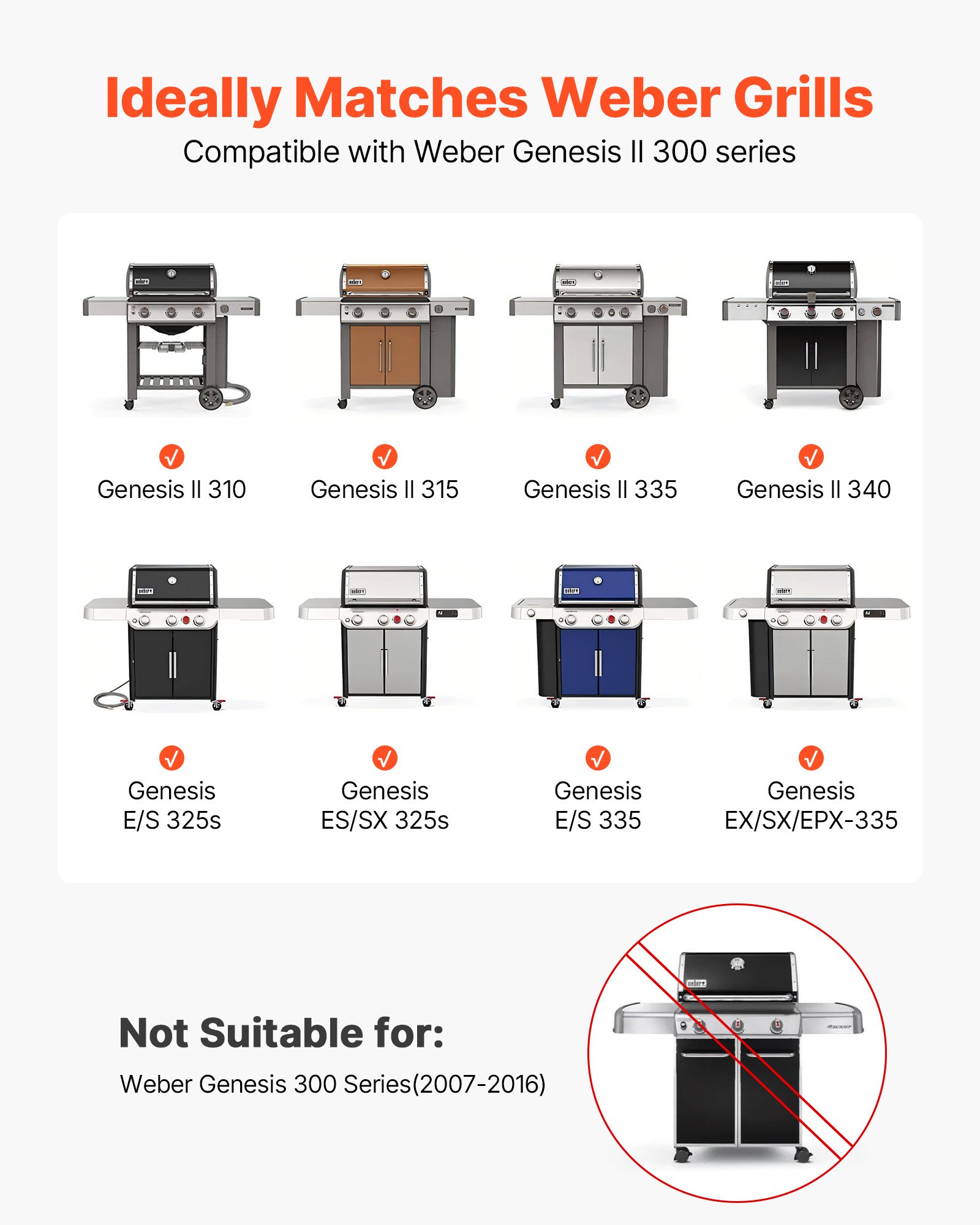 VEVOR Flavorizer Bars and Heat Deflectors, 44cm Grill Replacement Part, for Weber Genesis ll 310 315 335 340, E/S 325s, ES/SX 325s, E/S 335, EX/SX/EPX-335 Grills, Porcelain-enameled Steel, 8 Pack