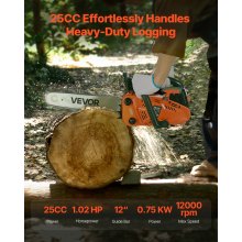 VEVOR 25cc Gas Chainsaw 1.02 HP Gas Powered 12 inch Chainsaw For Wood Cutting
