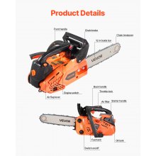 VEVOR 25cc Gas Chainsaw 1.02 HP Gas Powered 12 inch Chainsaw For Wood Cutting