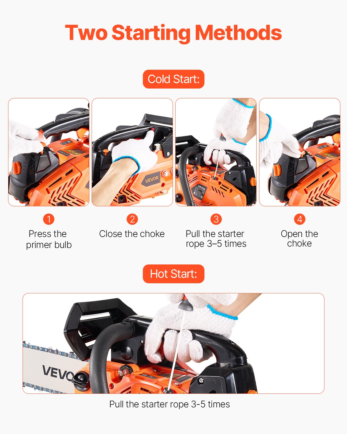 VEVOR 25 cc Gas Chainsaw, 305 mm Gas Powered Chainsaw, 0.75 kW Power Chain Saw with Non-Slip Handle, Gas-Powered Chainsaws with Dual Fuel Tanks, For Wood Cutting, Tree Trimming, and Land Clearing