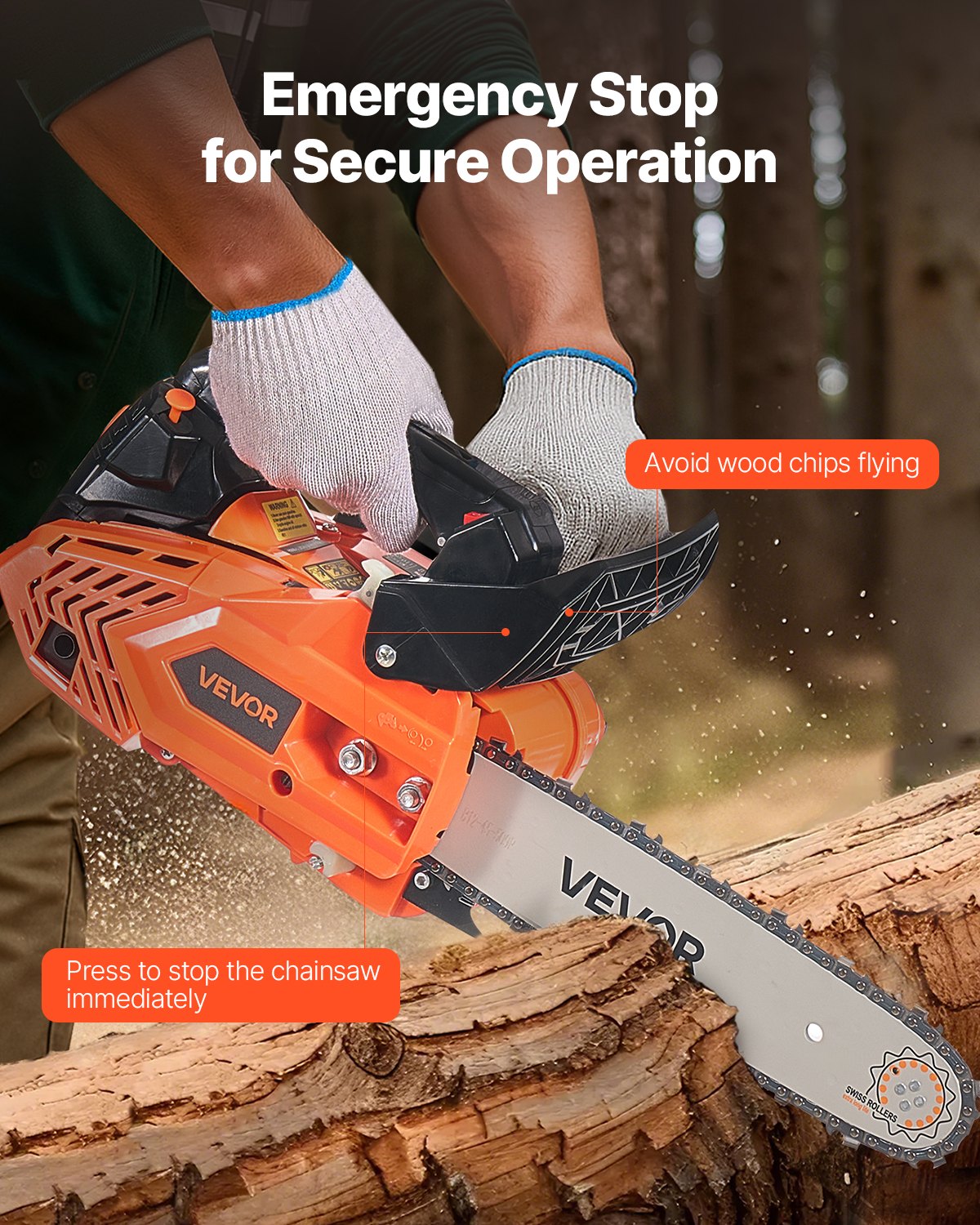VEVOR 25 cc Gas Chainsaw, 305 mm Gas Powered Chainsaw, 0.75 kW Power Chain Saw with Non-Slip Handle, Gas-Powered Chainsaws with Dual Fuel Tanks, For Wood Cutting, Tree Trimming, and Land Clearing