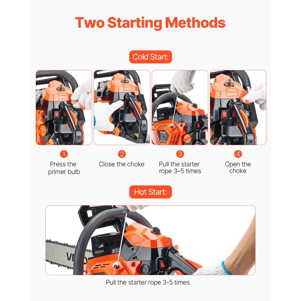 VEVOR 40 cc Gas Chainsaw, 14 inch Gas Powered Chainsaw, 1.8 HP Power Chain Saw with Non-Slip Handle, Gas-Powered Chainsaws with Dual Fuel Tanks, For Wood Cutting, Tree Trimming, and Land Clearing