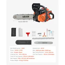 VEVOR 40cc Gas Chainsaw 1.8 HP Gas Powered 14 inch Chainsaw For Wood Cutting