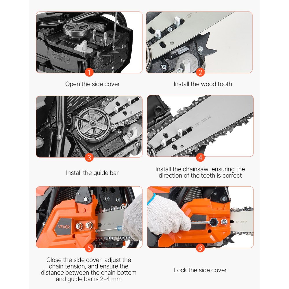 VEVOR 58 cc Gas Chainsaw, 20 inch Gas Powered Chainsaw, 2.7 HP Power Chain Saw with Non-Slip Handle, Gas-Powered Chainsaws with Dual Fuel Tanks, For Wood Cutting, Tree Trimming, and Land Clearing