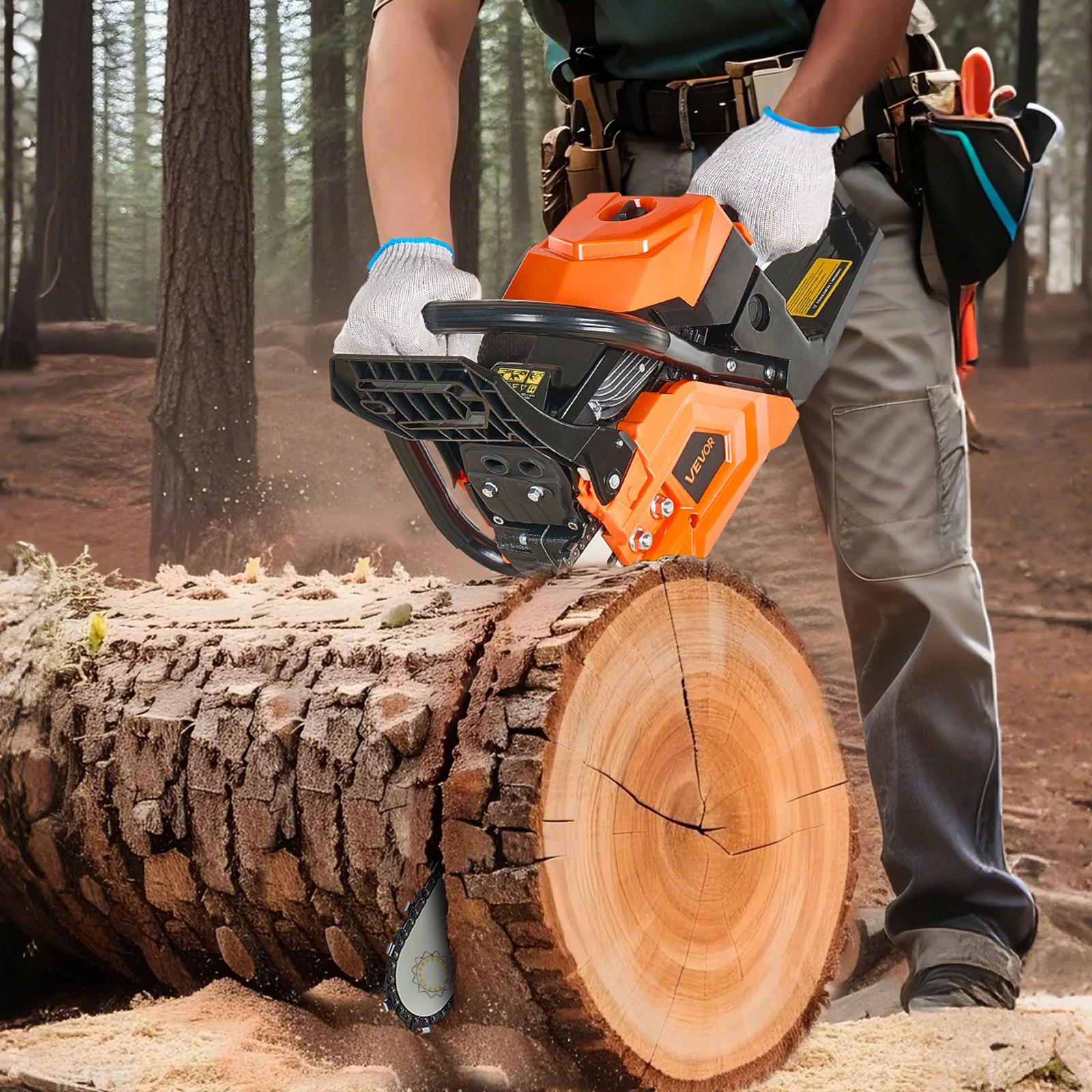 VEVOR 58 cc Gas Chainsaw, 20 inch Gas Powered Chainsaw, 2.7 HP Power Chain Saw with Non-Slip Handle, Gas-Powered Chainsaws with Dual Fuel Tanks, For Wood Cutting, Tree Trimming, and Land Clearing