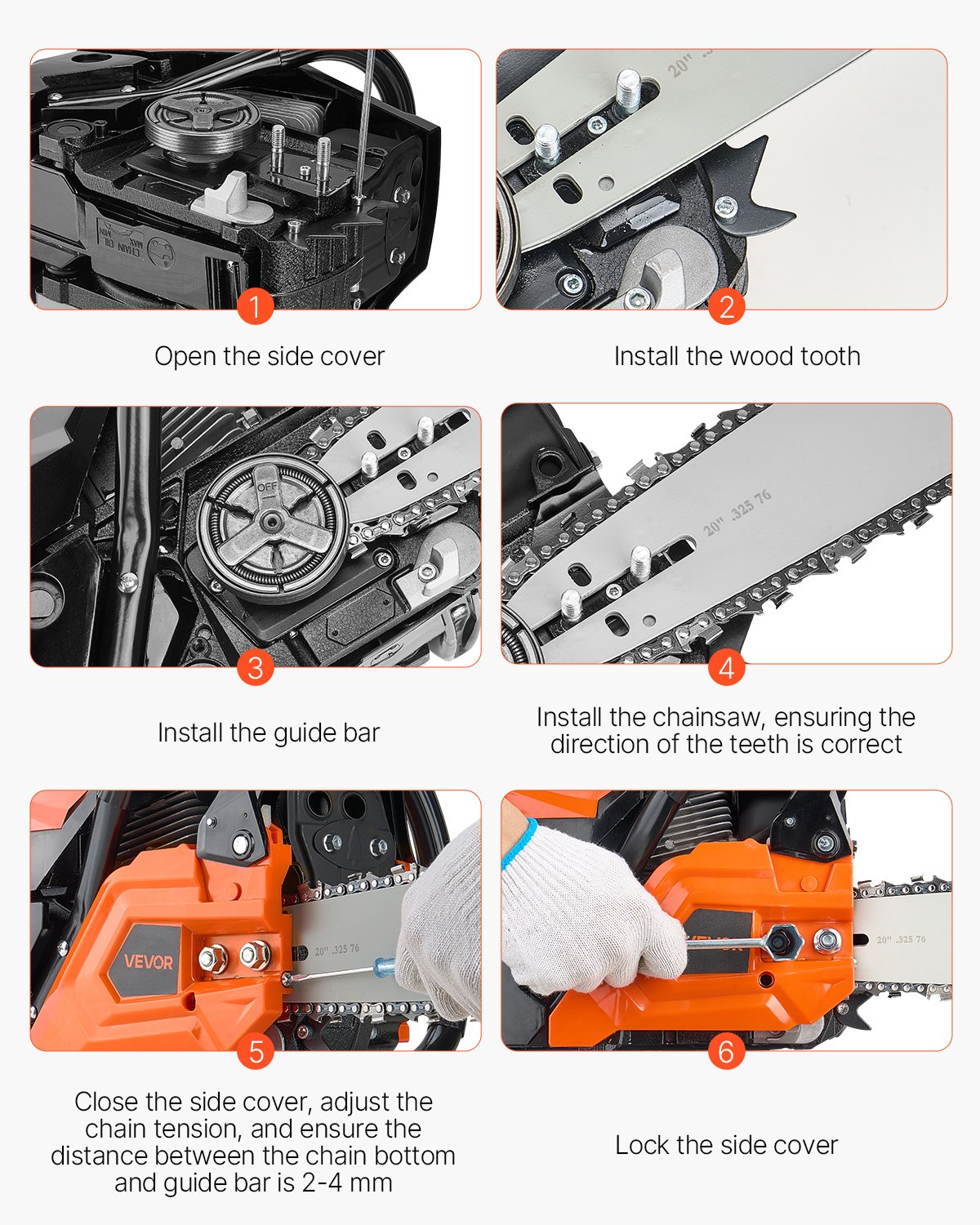 VEVOR 62 cc Gas Chainsaw, 20 inch Gas Powered Chainsaw, 3.6 HP Power Chain Saw with Non-Slip Handle, Gas-Powered Chainsaws with Dual Fuel Tanks, For Wood Cutting, Tree Trimming, and Land Clearing