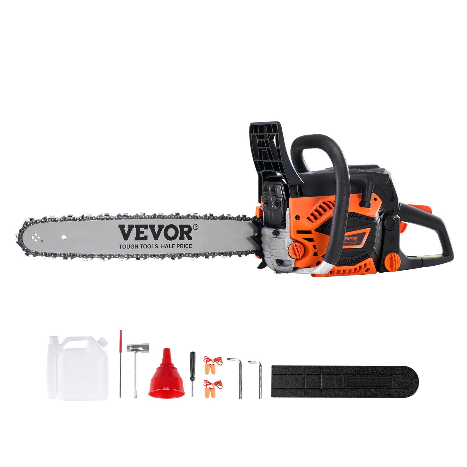 VEVOR Gas Chainsaw, 52CC 457.2 mm 2.55HP Gasoline Powered Chain Saw, Handheld Cordless Petrol Chainsaws for Tree Wood Branch Cutting, Tree Trimming, Land Clearing, Farm Garden Ranch Forest Cutting Use