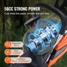 VEVOR 58CC 20" Gasoline Chainsaw Gas Powered Wood Cutting Engine Gas Chain Saw