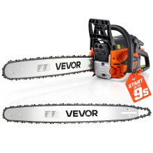VEVOR Gas Powered Chainsaw 20 & 22 Inch 62CC 3.8HP 2 Stroke Engine Saw, for Wood Cutting, Tree Trimming & Land Clearing, Throttle-Synced Choke, Power Chain Saw with Non-Slip Handle & Dual Tanks