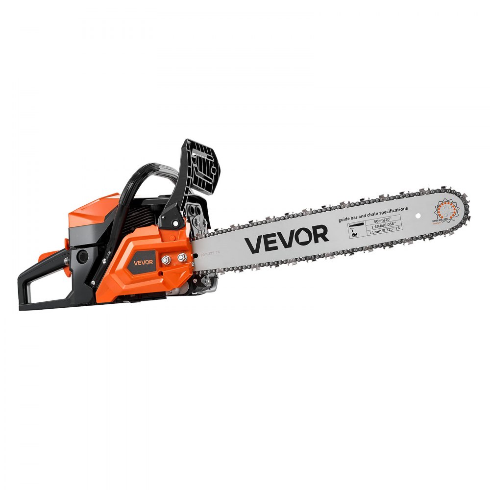 VEVOR Gas Powered Chainsaw 508 mm 62CC 2.7kW 2 Stroke Engine Gas Chainsaw, for Wood Cutting, Tree Trimming & Land Clearing, Throttle-Synced Choke, Power Chain Saw with Non-Slip Handle & Dual Tanks