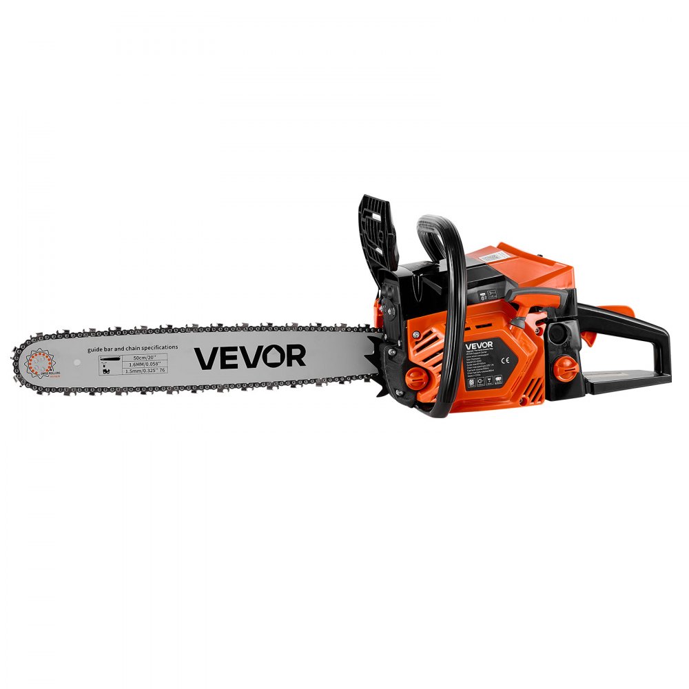 VEVOR Gas Powered Chainsaw 508 mm 62CC 2.7kW 2 Stroke Engine Gas Chainsaw, for Wood Cutting, Tree Trimming & Land Clearing, Throttle-Synced Choke, Power Chain Saw with Non-Slip Handle & Dual Tanks