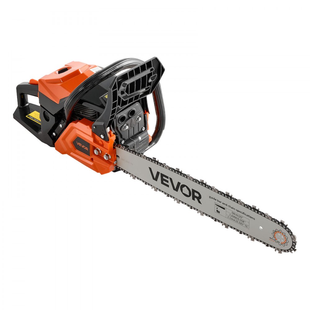 VEVOR Gas Powered Chainsaw 508 mm 62CC 2.7kW 2 Stroke Engine Gas Chainsaw, for Wood Cutting, Tree Trimming & Land Clearing, Throttle-Synced Choke, Power Chain Saw with Non-Slip Handle & Dual Tanks