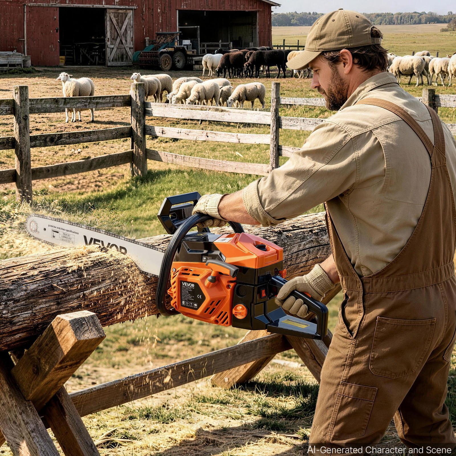 VEVOR Gas Powered Chainsaw 508 mm 62CC 2.7kW 2 Stroke Engine Gas Chainsaw, for Wood Cutting, Tree Trimming & Land Clearing, Throttle-Synced Choke, Power Chain Saw with Non-Slip Handle & Dual Tanks