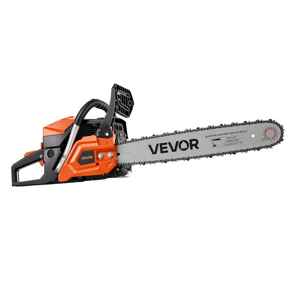VEVOR Gas Powered Chainsaw 508 mm 58CC 2.2kW 2 Stroke Engine Gas Chainsaw, for Wood Cutting, Tree Trimming & Land Clearing, Throttle-Synced Choke, Power Chain Saw with Non-Slip Handle & Dual Tanks