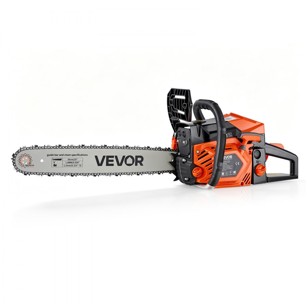 VEVOR Gas Powered Chainsaw 508 mm 58CC 2.2kW 2 Stroke Engine Gas Chainsaw, for Wood Cutting, Tree Trimming & Land Clearing, Throttle-Synced Choke, Power Chain Saw with Non-Slip Handle & Dual Tanks