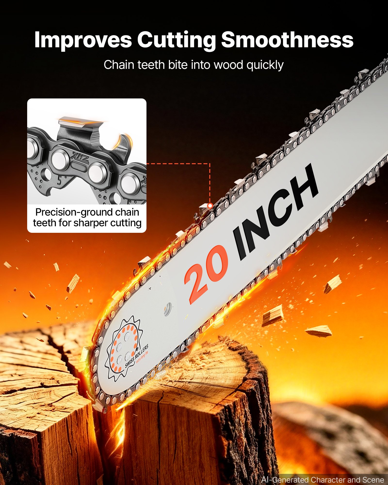 VEVOR Gas Powered Chainsaw 508 mm 58CC 2.2kW 2 Stroke Engine Gas Chainsaw, for Wood Cutting, Tree Trimming & Land Clearing, Throttle-Synced Choke, Power Chain Saw with Non-Slip Handle & Dual Tanks
