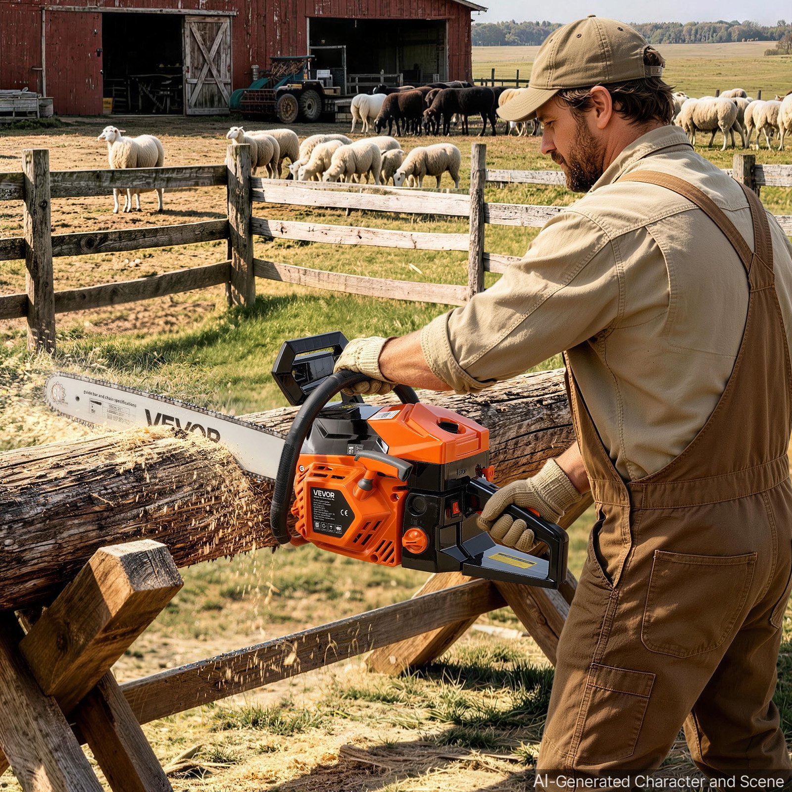 VEVOR Gas Powered Chainsaw 508 mm 58CC 2.2kW 2 Stroke Engine Gas Chainsaw, for Wood Cutting, Tree Trimming & Land Clearing, Throttle-Synced Choke, Power Chain Saw with Non-Slip Handle & Dual Tanks