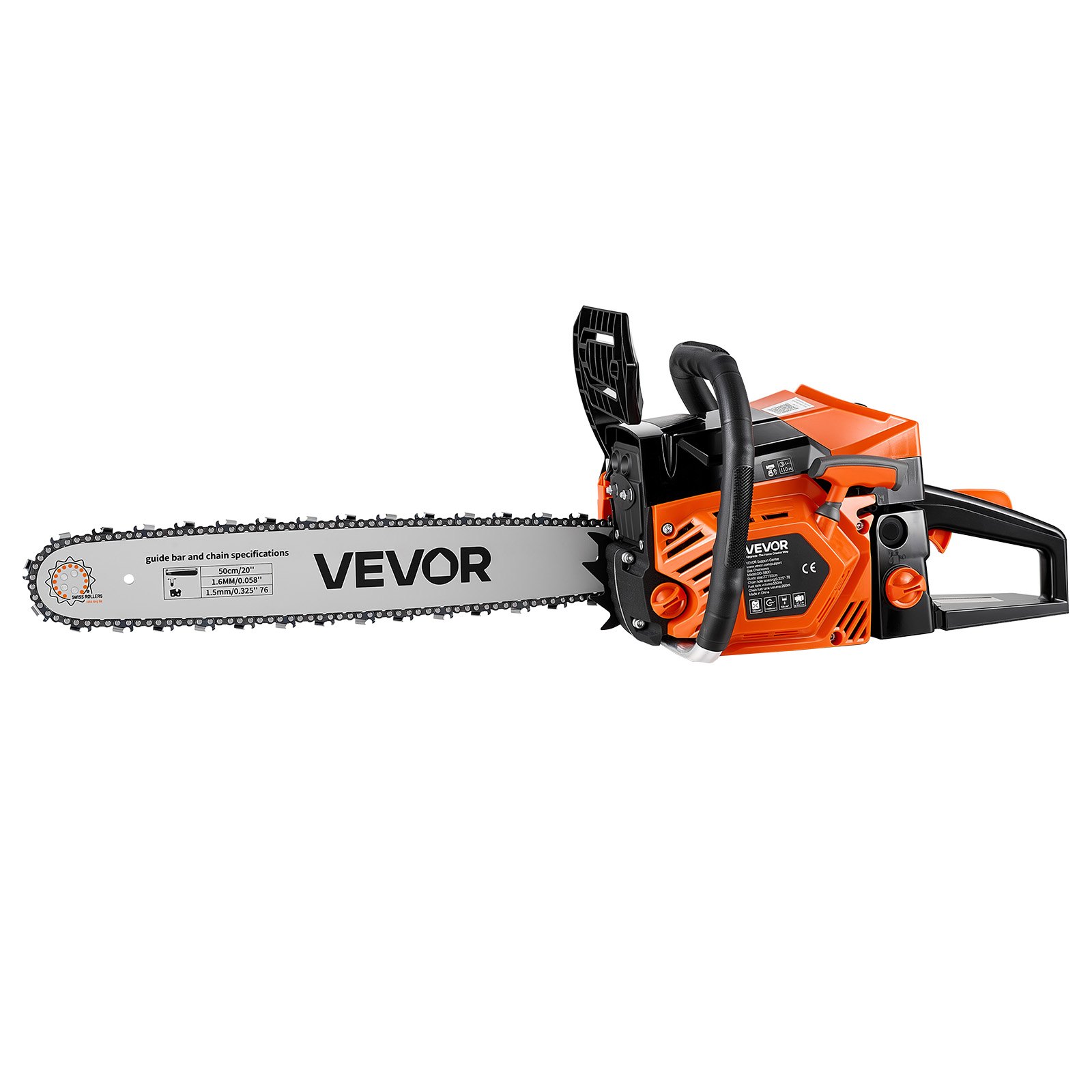 VEVOR Gas Powered Chainsaw 508 mm 58CC 2.2kW 2 Stroke Engine Gas Chainsaw, for Wood Cutting, Tree Trimming & Land Clearing, Throttle-Synced Choke, Power Chain Saw with Non-Slip Handle & Dual Tanks
