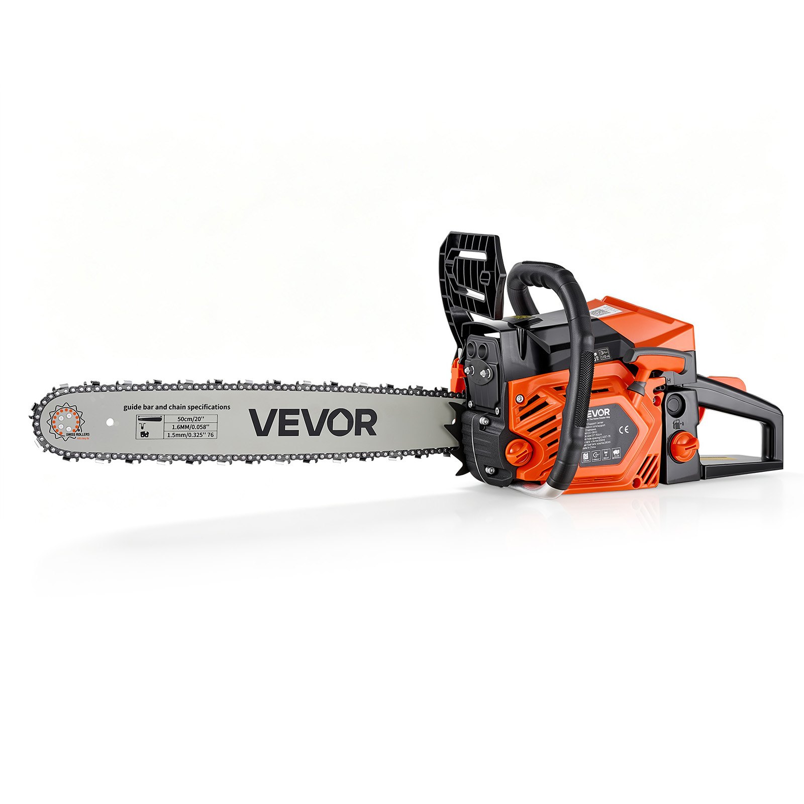VEVOR Gas Powered Chainsaw 508 mm 58CC 2.2kW 2 Stroke Engine Gas Chainsaw, for Wood Cutting, Tree Trimming & Land Clearing, Throttle-Synced Choke, Power Chain Saw with Non-Slip Handle & Dual Tanks