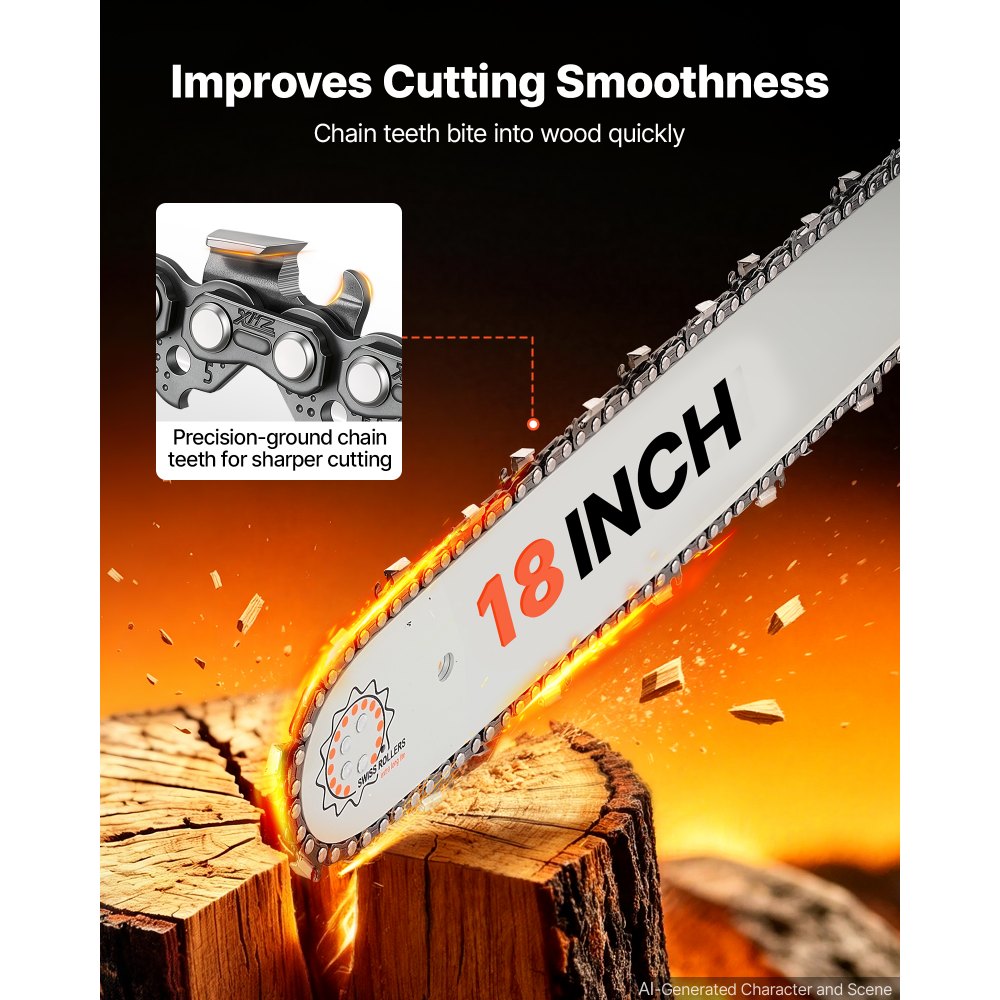 VEVOR Gas Powered Chainsaw 457.2 mm 52CC 2kW 2 Stroke Engine Gas Chainsaw, for Wood Cutting, Tree Trimming & Land Clearing, Throttle-Synced Choke, Power Chain Saw with Non-Slip Handle & Dual Tanks