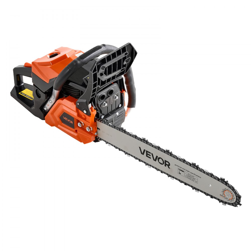 VEVOR Gas Powered Chainsaw 457.2 mm 52CC 2kW 2 Stroke Engine Gas Chainsaw, for Wood Cutting, Tree Trimming & Land Clearing, Throttle-Synced Choke, Power Chain Saw with Non-Slip Handle & Dual Tanks