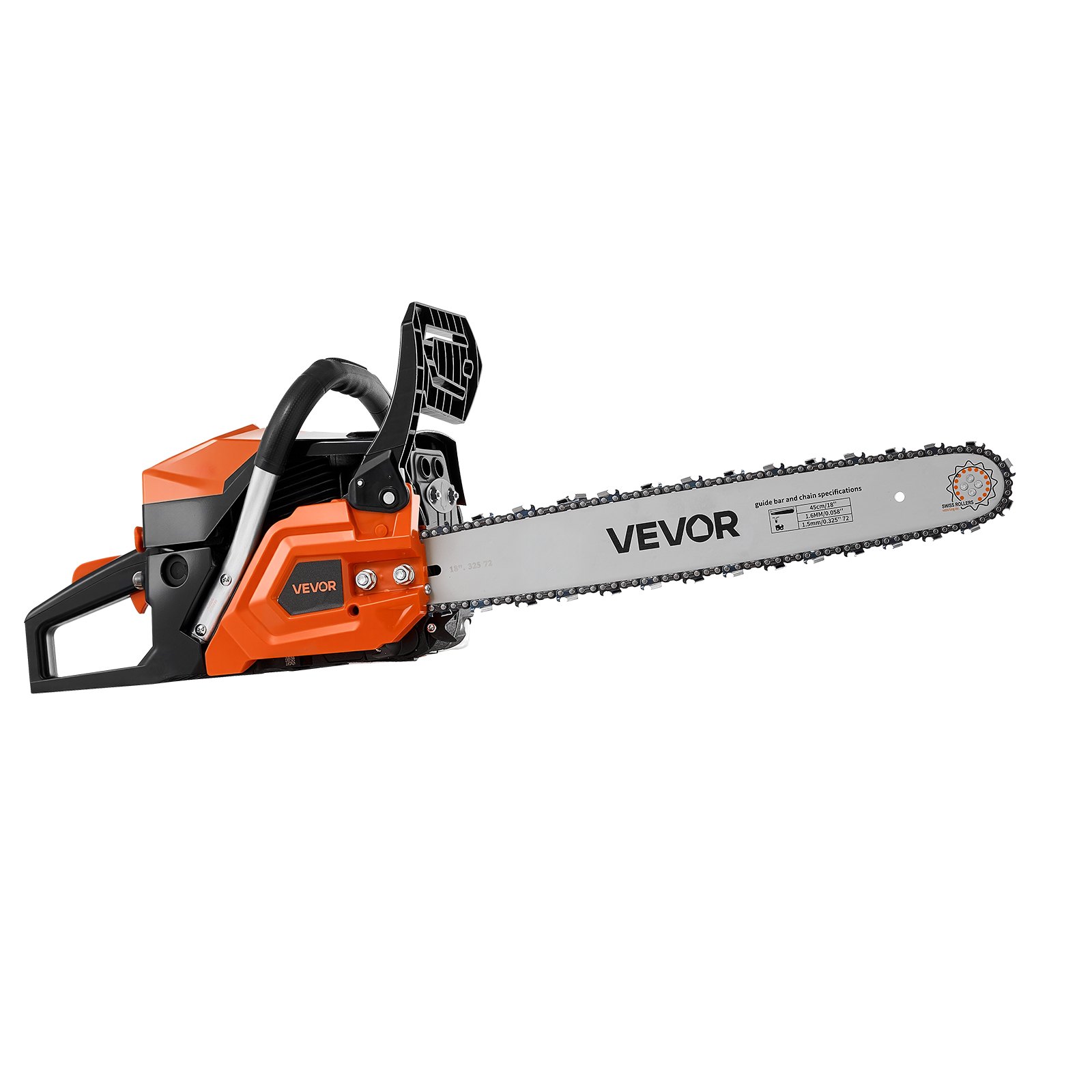 VEVOR Gas Powered Chainsaw 457.2 mm 52CC 2kW 2 Stroke Engine Gas Chainsaw, for Wood Cutting, Tree Trimming & Land Clearing, Throttle-Synced Choke, Power Chain Saw with Non-Slip Handle & Dual Tanks