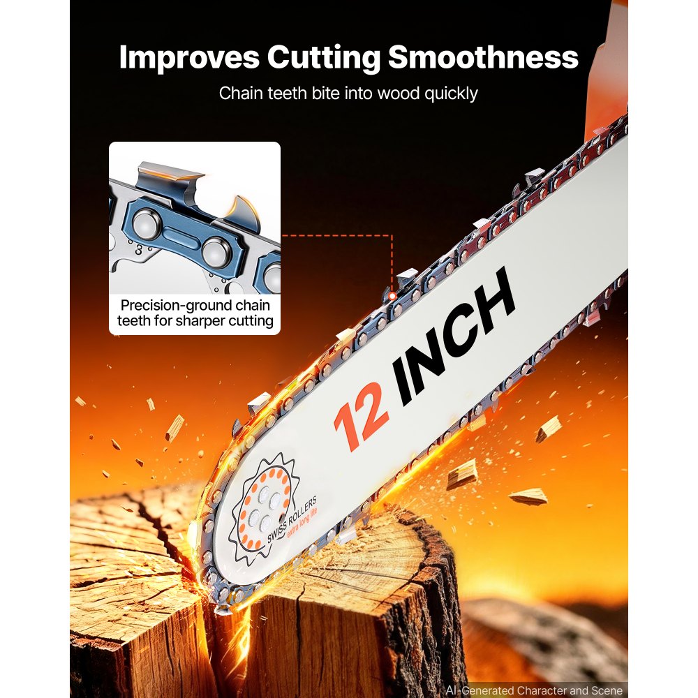 VEVOR Gas Powered Chainsaw 304.8 mm 25.4CC 0.75kW 2 Stroke Engine Chainsaw, for Wood Cutting, Tree Trimming & Land Clearing, Throttle-Synced Choke, Power Chain Saw with Non-Slip Handle & Dual Tanks