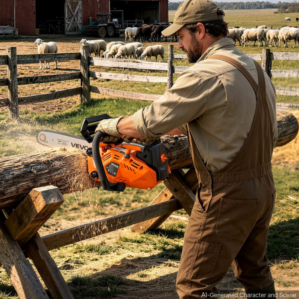 VEVOR Gas Powered Chainsaw 304.8 mm 25.4CC 0.75kW 2 Stroke Engine Chainsaw, for Wood Cutting, Tree Trimming & Land Clearing, Throttle-Synced Choke, Power Chain Saw with Non-Slip Handle & Dual Tanks