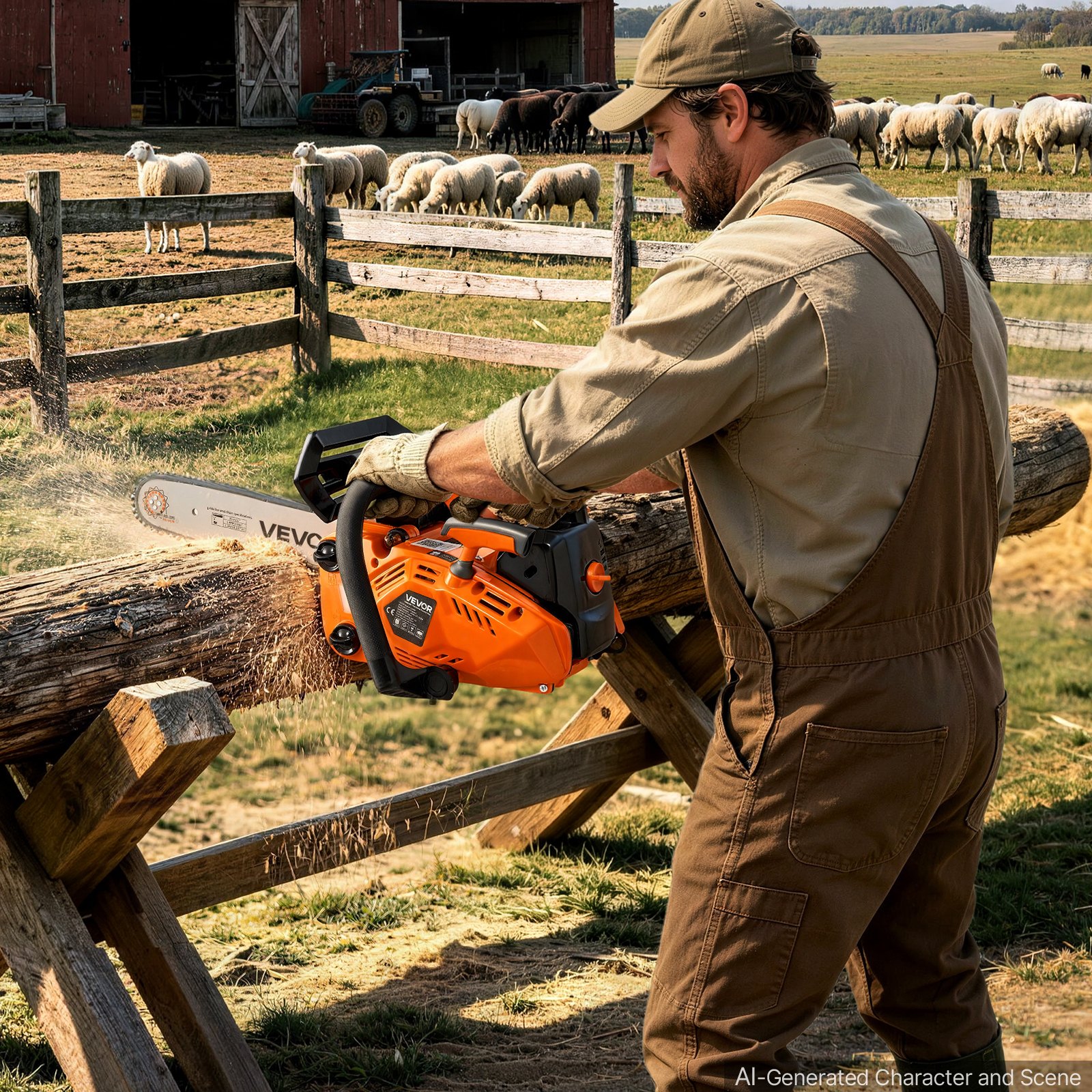 VEVOR Gas Powered Chainsaw 304.8 mm 25.4CC 0.75kW 2 Stroke Engine Chainsaw, for Wood Cutting, Tree Trimming & Land Clearing, Throttle-Synced Choke, Power Chain Saw with Non-Slip Handle & Dual Tanks