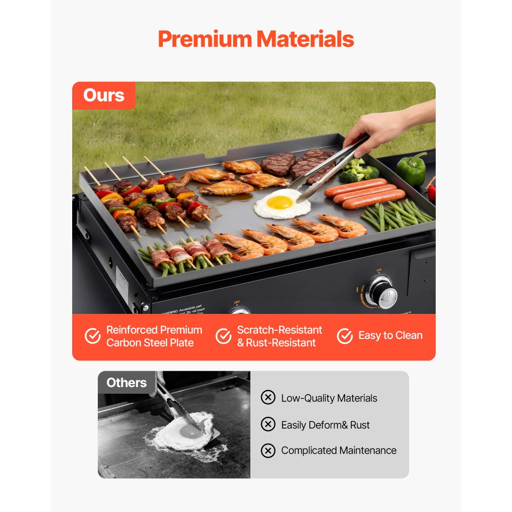 VEVOR Gas Griddle, 2-Burner Flat Top Grill, 28 inch Grill Plate Foldable Propane Griddle with Wheels, 30000 BTU Outdoor Flat Top Grills for Pan-Frying, Grilling, Stir-Frying, & BBQ, Pulse Ignition