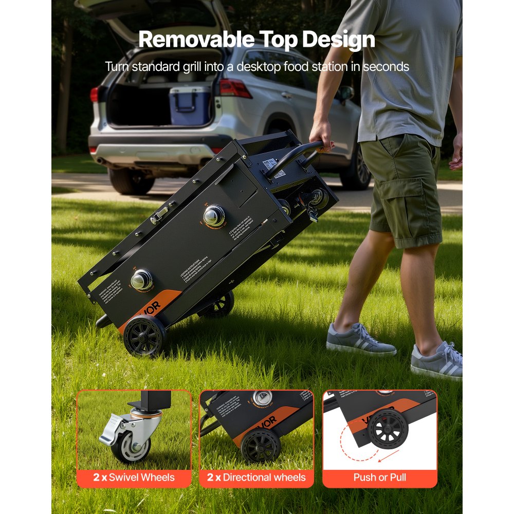 VEVOR Gas Griddle, 2-Burner Flat Top Grill, 28 inch Grill Plate Foldable Propane Griddle with Wheels, 30000 BTU Outdoor Flat Top Grills for Pan-Frying, Grilling, Stir-Frying, & BBQ, Pulse Ignition