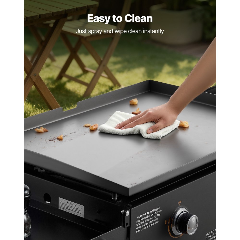 VEVOR Gas Griddle, 2-Burner Flat Top Grill, 28 inch Grill Plate Foldable Propane Griddle with Wheels, 30000 BTU Outdoor Flat Top Grills for Pan-Frying, Grilling, Stir-Frying, & BBQ, Pulse Ignition