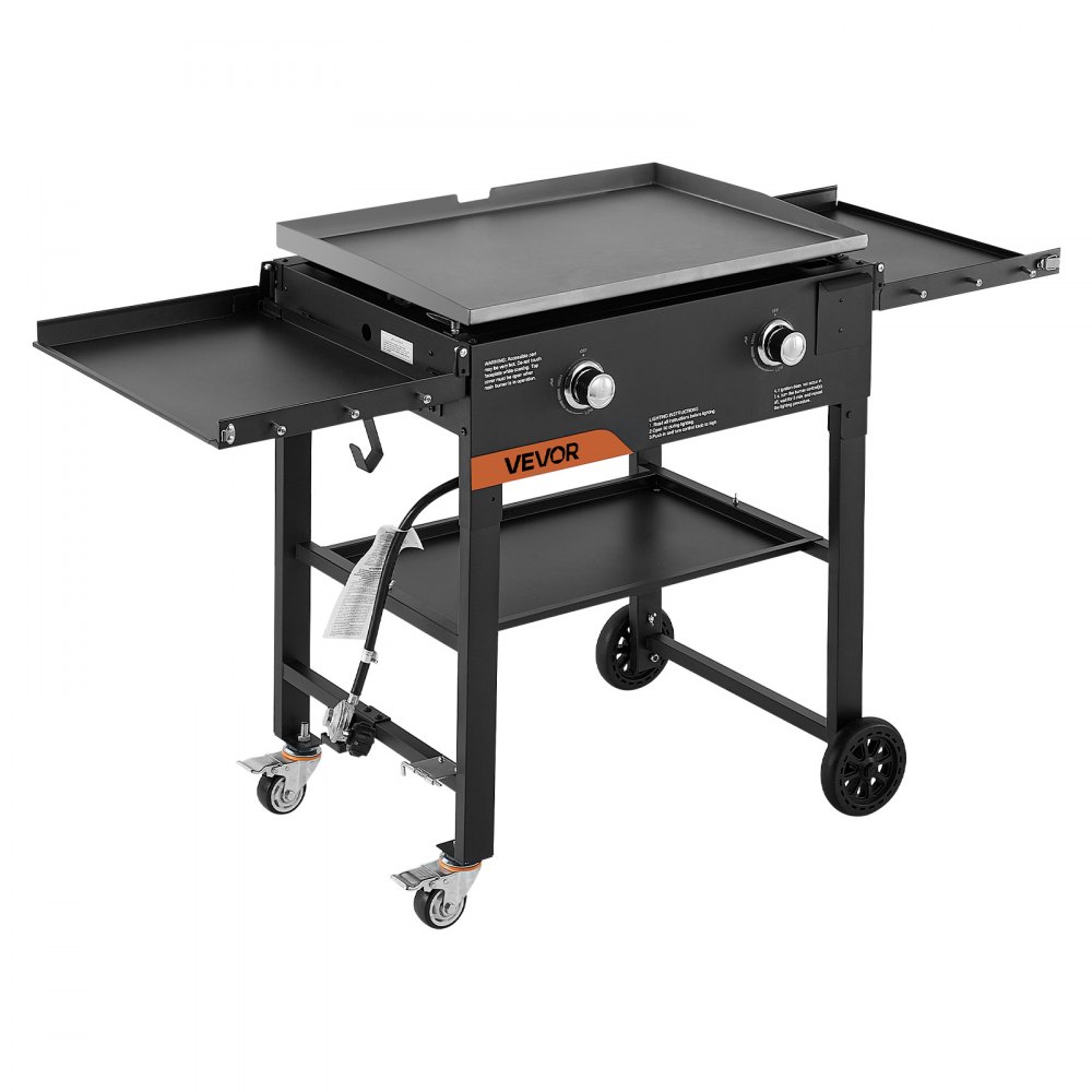 VEVOR Gas Griddle, 2-Burner Flat Top Grill, 28 inch Grill Plate Foldable Propane Griddle with Wheels, 30000 BTU Outdoor Flat Top Grills for Pan-Frying, Grilling, Stir-Frying, & BBQ, Pulse Ignition