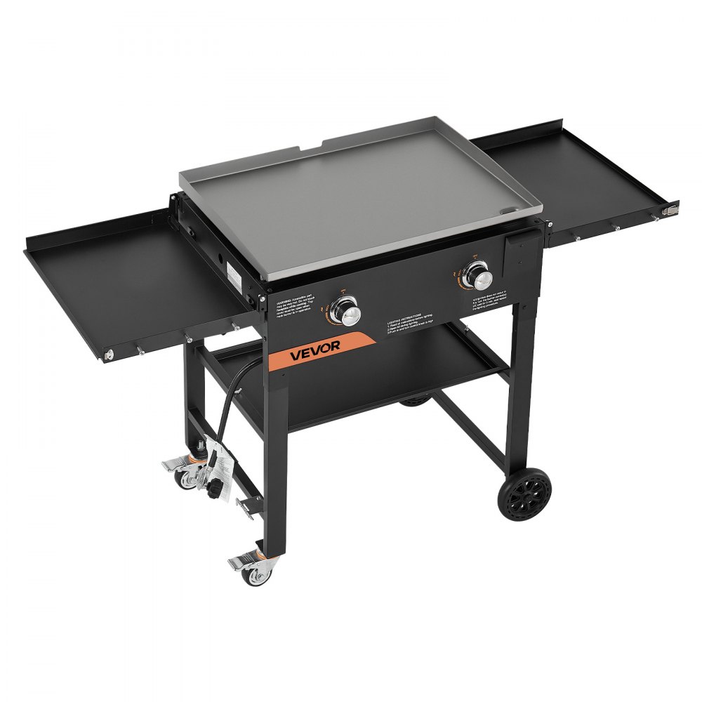 VEVOR Gas Griddle, 2-Burner Flat Top Grill, 28 inch Grill Plate Foldable Propane Griddle with Wheels, 30000 BTU Outdoor Flat Top Grills for Pan-Frying, Grilling, Stir-Frying, & BBQ, Pulse Ignition
