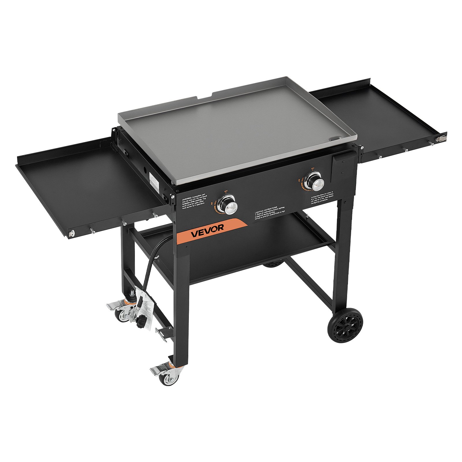 VEVOR Gas Griddle, 2-Burner Flat Top Grill, 28 inch Grill Plate Foldable Propane Griddle with Wheels, 30000 BTU Outdoor Flat Top Grills for Pan-Frying, Grilling, Stir-Frying, & BBQ, Pulse Ignition