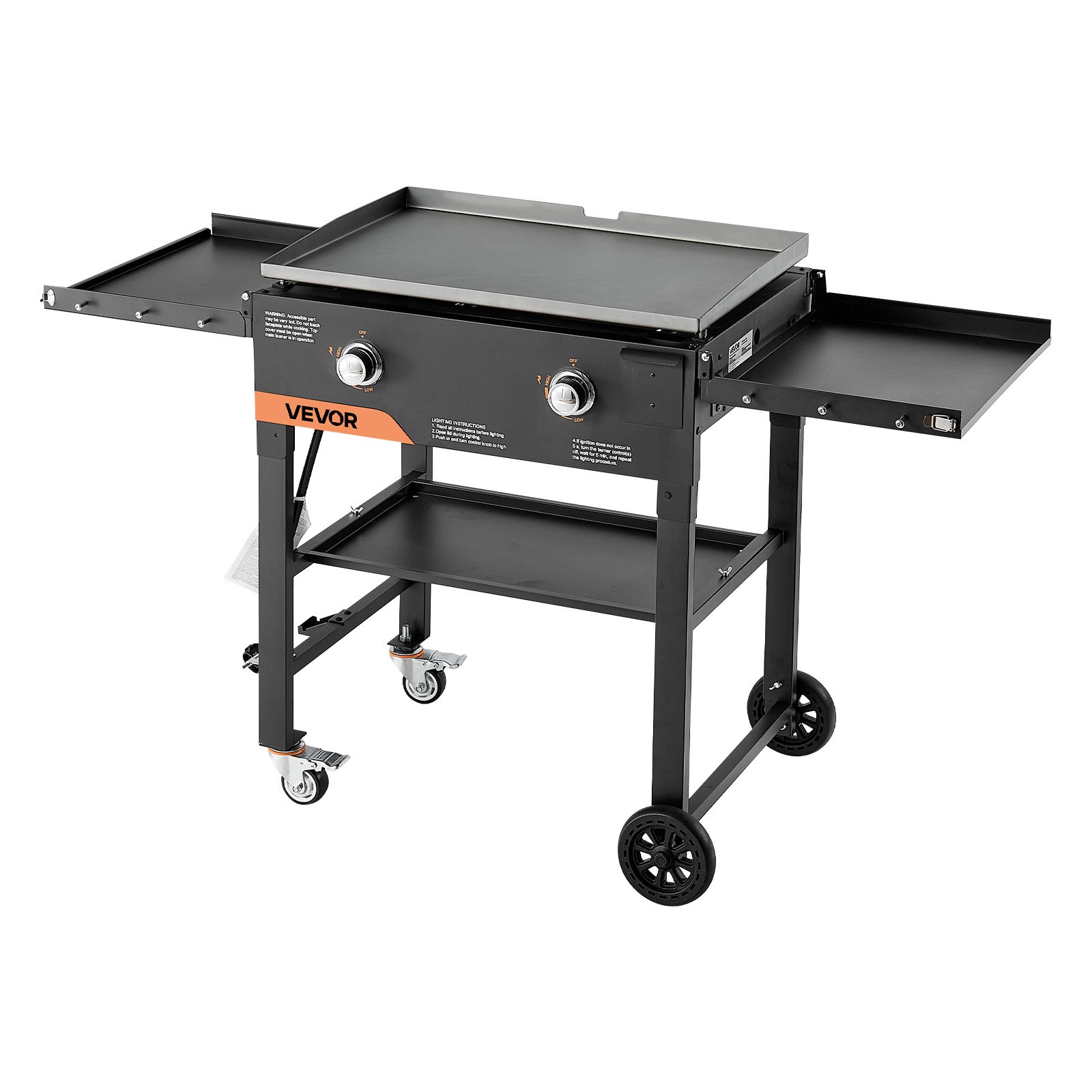 VEVOR Gas Griddle, 2-Burner Flat Top Grill, 28 inch Grill Plate Foldable Propane Griddle with Wheels, 30000 BTU Outdoor Flat Top Grills for Pan-Frying, Grilling, Stir-Frying, & BBQ, Pulse Ignition