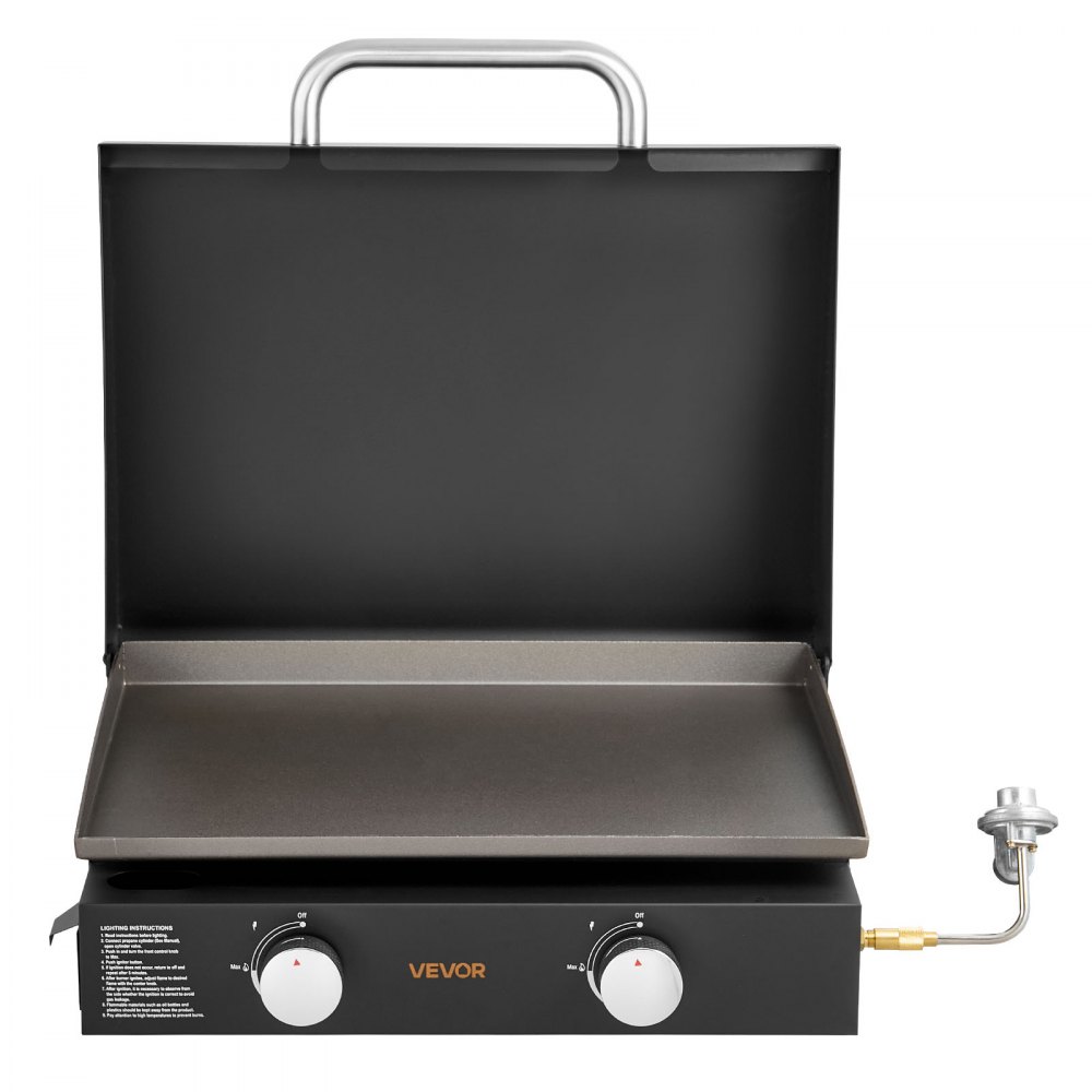 VEVOR Gas Griddle, 2 Burner Tabletop Griddle, 22 inch Portable Griddles Propane with Lid, Oil Drain Hole & Oil Collection Tray, 2 x 11000BTU Camping Flat Top Grill for Outdoor Cooking, Tailgating