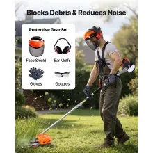 VEVOR Gas Hedge Trimmer, 2 Cycle Gas Power Handheld Trimmer, 6-in-1 26cc Weed Eater with Extension Pole & Protective Gear Set, Includes Hedge & String Trimmer, Brush Cutter(3T & 40T), Edger, Pole Saw