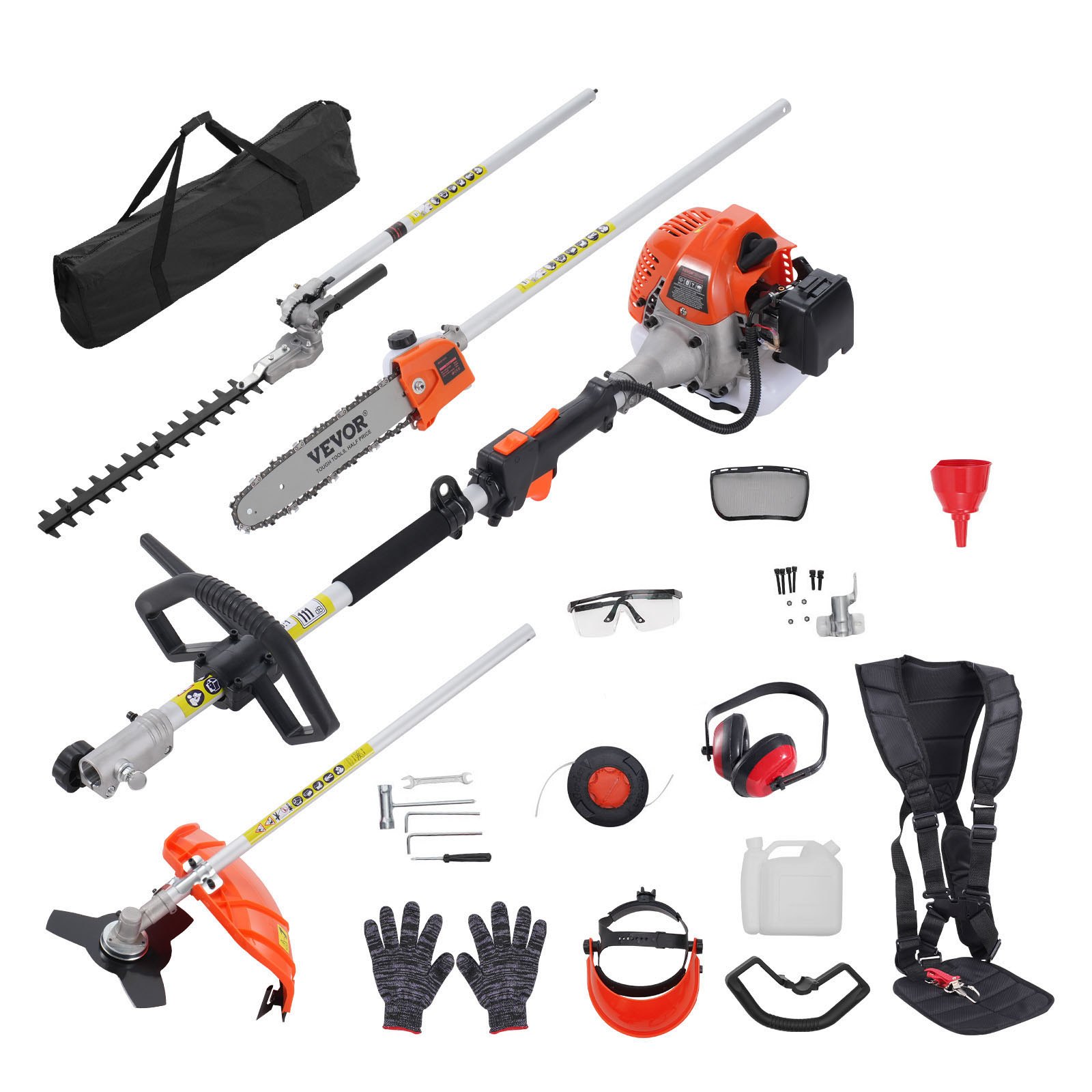 VEVOR 26CC 5-in-1 Multi-Functional Trimming Tools, Gas Hedge Trimmer, Weed Eater, String Trimmer, Edger, Pole Saw Chainsaw Pruner with Extension Pole