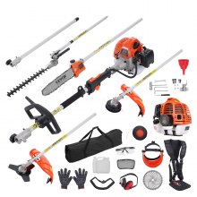 VEVOR 33CC 6-in-1 Multi-Functional Trimming Tools, Gas Hedge Trimmer, Weed Eater, String Trimmer, Brush Cutter, Edger, Pole Saw Chainsaw Pruner with Extension Pole