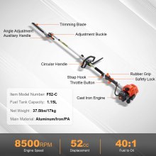 VEVOR 52CC 6-in-1 Multi-Functional Trimming Tools, Gas Hedge Trimmer, Weed Eater, String Trimmer, Brush Cutter, Edger, Pole Saw Chainsaw Pruner with Extension Pole